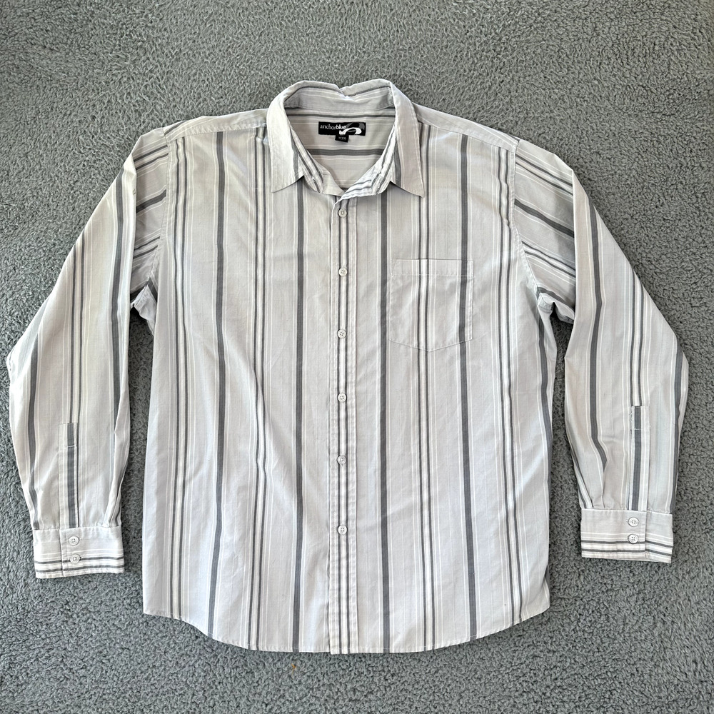 Anchor Blue Shirt Men's‎ XXL Multicolored Striped Button Up Pocket Long Sleeve